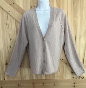 Raffi Cashmere Crop Button Up Cardigan Blush Pink Love Embroidered On Back Sz S